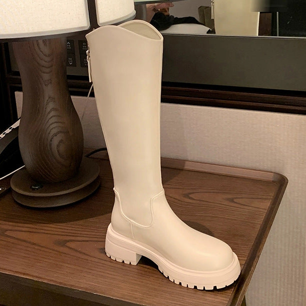 Damen Knielange Chunky Heel Stiefel mit Reißverschlussdetail Heidi-Mode