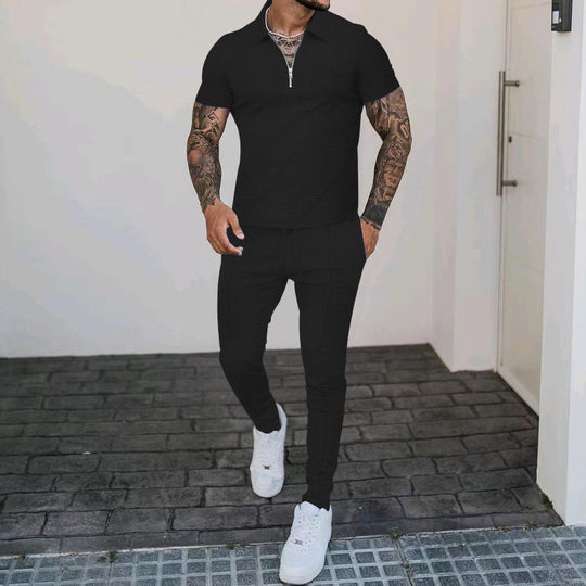Herren Freizeit-Set mit modernem Kurzarm-Polo und eleganten Jogginghosen Heidi-Mode
