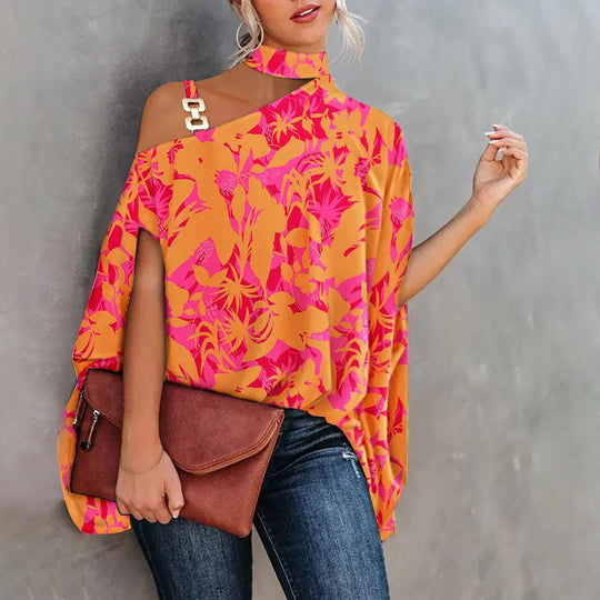 Heidi Mode | Bedrucktes Oberteil mit diagonalem Ausschnitt