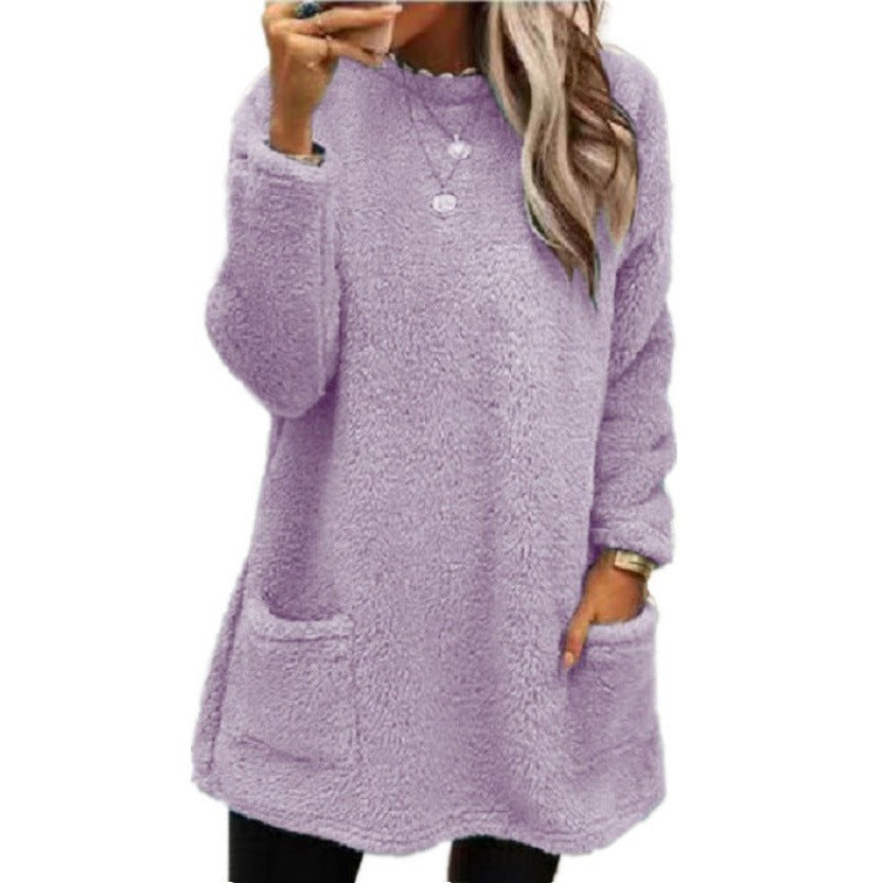 Damen Kuscheliger Fleece-Pullover mit weitem Schnitt und praktischen Taschen Heidi-Mode