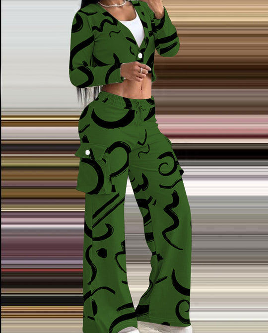 Damen Lässiges Set mit kreativem Print und bequemen Hosen Heidi-Mode