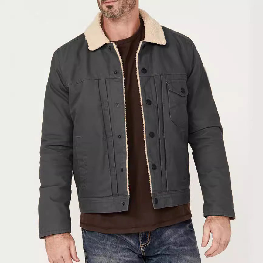 Herren Winterjacke aus strapazierfähigem Baumwollmaterial mit Teddyfutter und praktischen Taschen Heidi-Mode