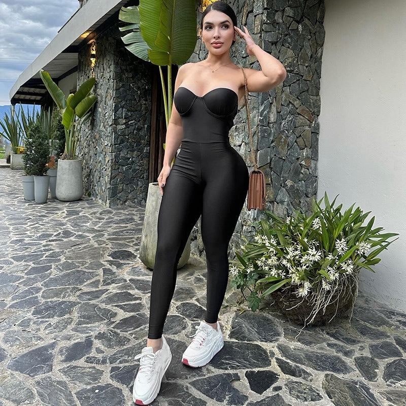 Damen Körperbetonter Jumpsuit mit Bügel-Bustier Heidi-Mode