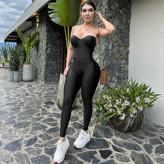 Damen Körperbetonter Jumpsuit mit Bügel-Bustier Heidi-Mode