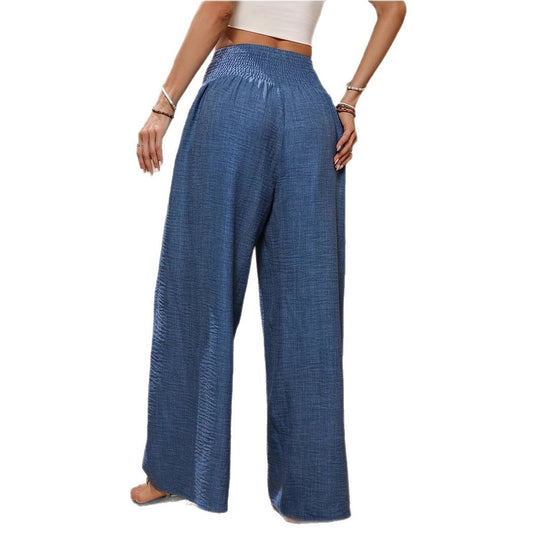 Damen Weite Hochtaillierte Hose mit Schleifenbund und Falten Heidi-Mode