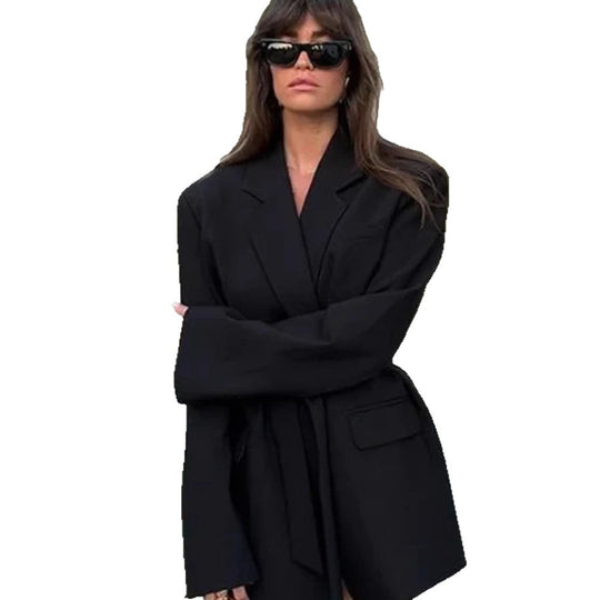 Damen Elegante Blazerjacke mit Gürtel und Taschen Heidi-Mode