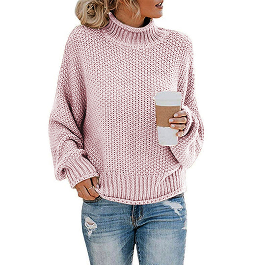 Damen Grobstrickpullover mit hohem Kragen und lässiger Passform Heidi-Mode