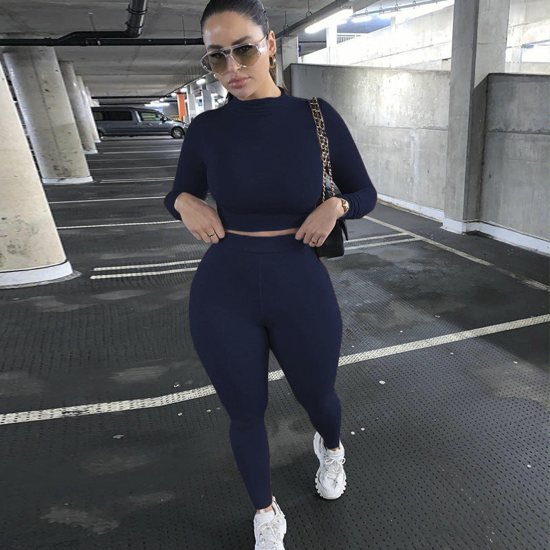 Damen Sportliches Crop-Top und Leggings-Set aus elastischem Material Heidi-Mode