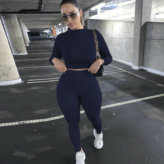 Damen Sportliches Crop-Top und Leggings-Set aus elastischem Material Heidi-Mode