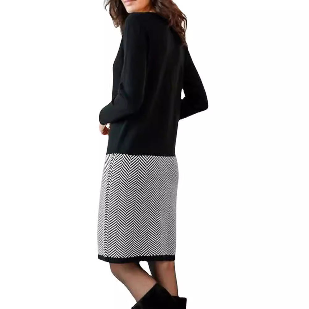 Damen Strickkleid mit elegantem Chevron-Muster Heidi-Mode