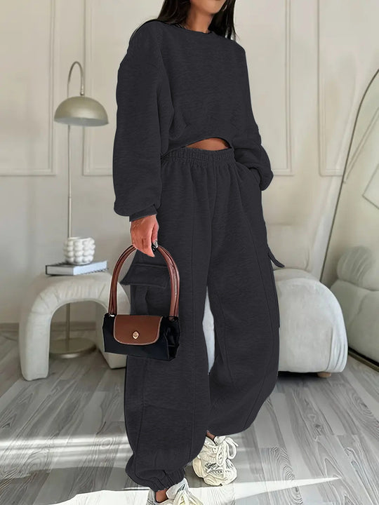 Damen lässiges Set mit Oversized Pullover und weiter Hose Heidi-Mode