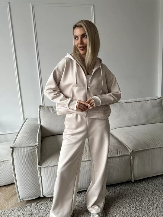 Damen Lässiges Sport-Set mit modischer Kapuze und weitem Schnitt Heidi-Mode