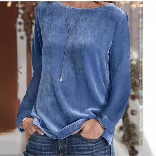 Damen Langarmbluse mit weichem Fleece und modischem Rundhalsausschnitt Heidi-Mode