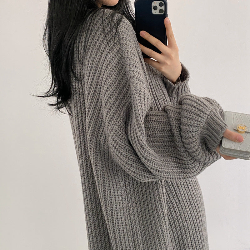 Damen Grober Strickcardigan mit offenem Schnitt und bequemen Ärmelabschlüssen Heidi-Mode