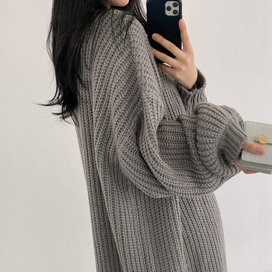 Damen Grober Strickcardigan mit offenem Schnitt und bequemen Ärmelabschlüssen Heidi-Mode