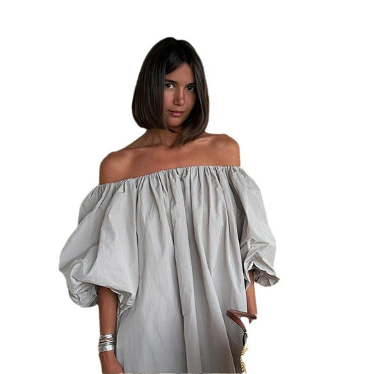 Damen Off-Shoulder Sommerkleid mit voluminösen Ärmeln und fließendem Schnitt Heidi-Mode