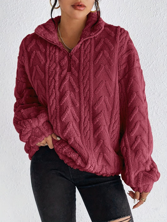 Damen Fleece Pullover mit hohem Kragen und strukturiertem Design Heidi-Mode