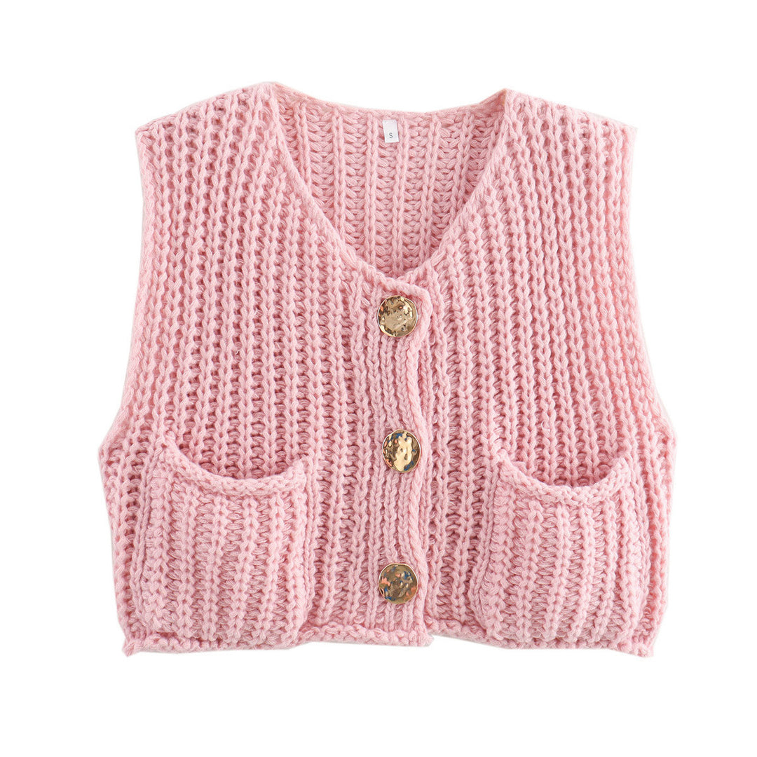 Damen Strickweste mit praktischen Taschen und dekorativen Knöpfen Heidi-Mode