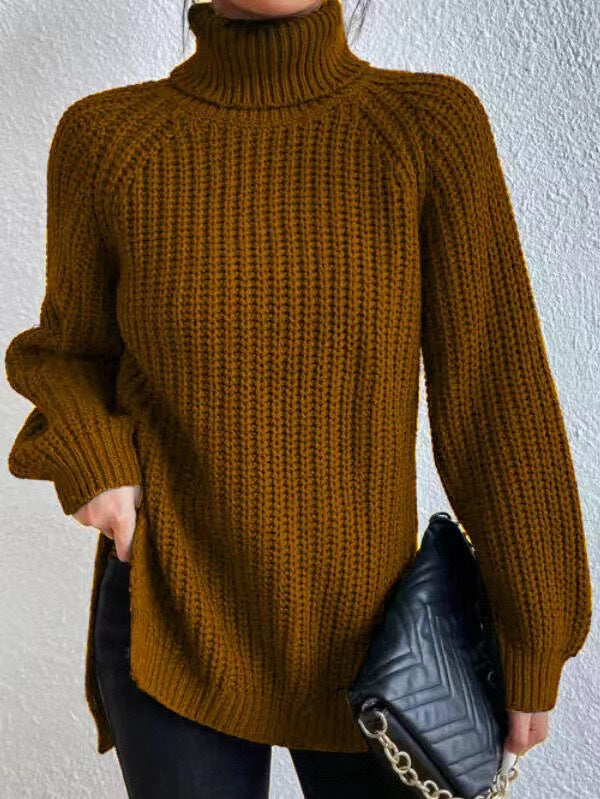Damen Strickpullover mit hohem Kragen und strukturiertem Wabenmuster Heidi-Mode