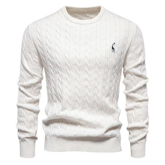 Herren Strickpullover mit Zopfmuster und Rundhalsausschnitt Heidi-Mode