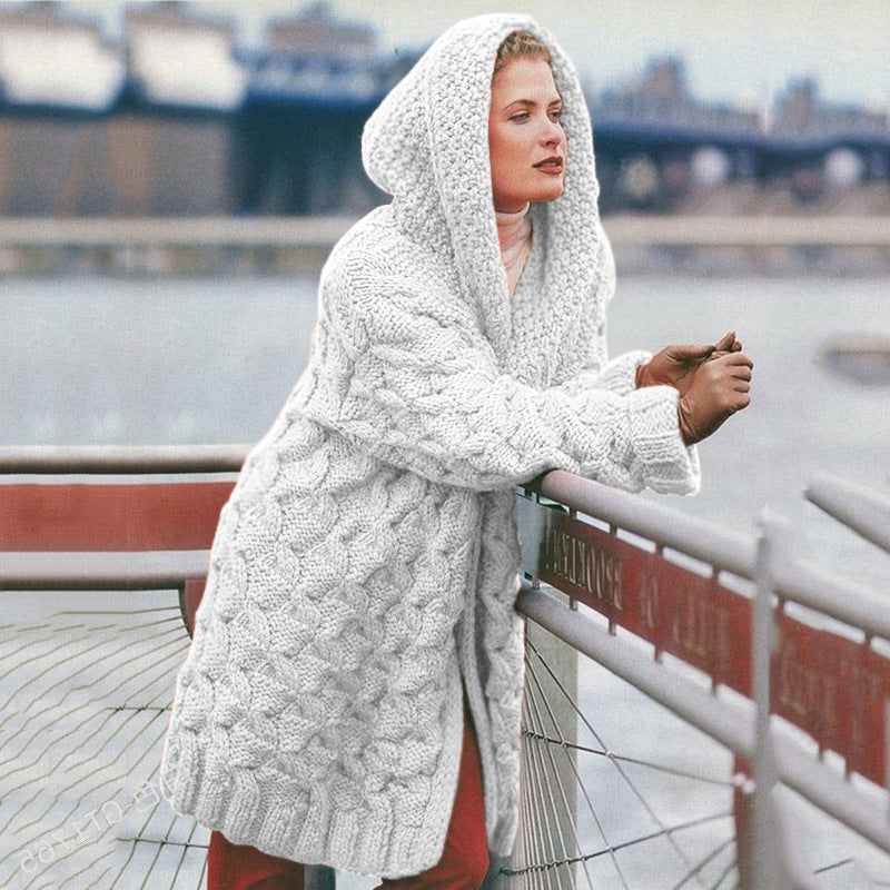 Damen oversized Grobstrickmantel mit Kapuze Heidi-Mode