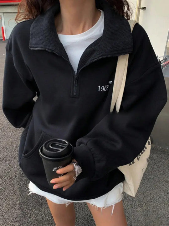 Damen komfortabler Pullover mit Stehkragen und Reißverschluss Heidi-Mode