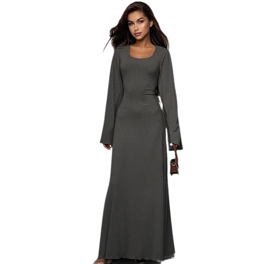 Damen Elegantes Maxikleid mit extra weitem Ärmel und trendiger Rippstruktur Heidi-Mode