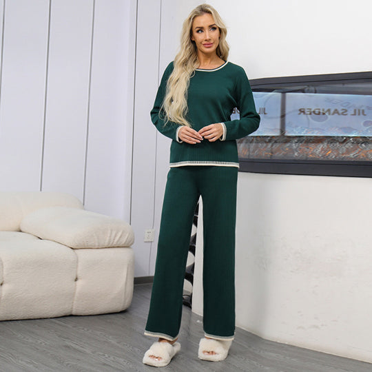 Damen gemütliches Strick-Loungewear-Set mit kontrastierenden Abschlüssen Heidi-Mode