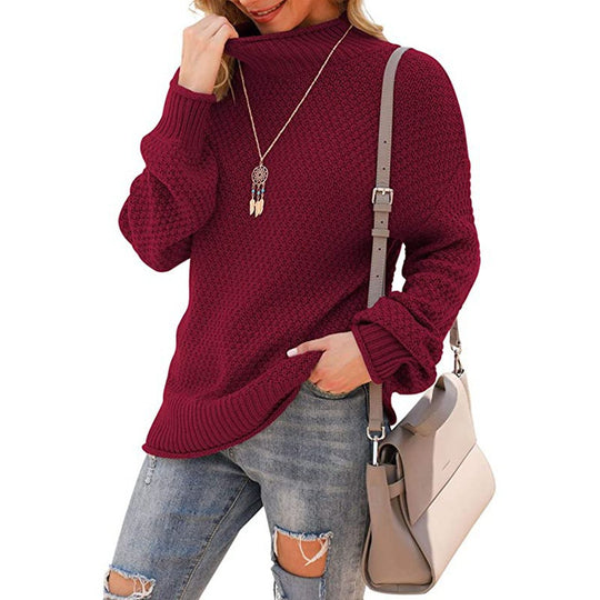 Damen Grobstrickpullover mit hohem Kragen und bequemen Ärmeln Heidi-Mode