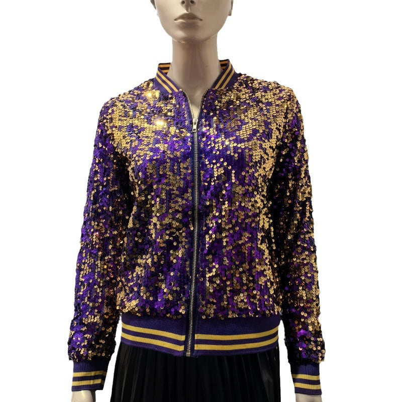 Damen Glitzernde Bomberjacke mit sportlichen Strickdetails Heidi-Mode