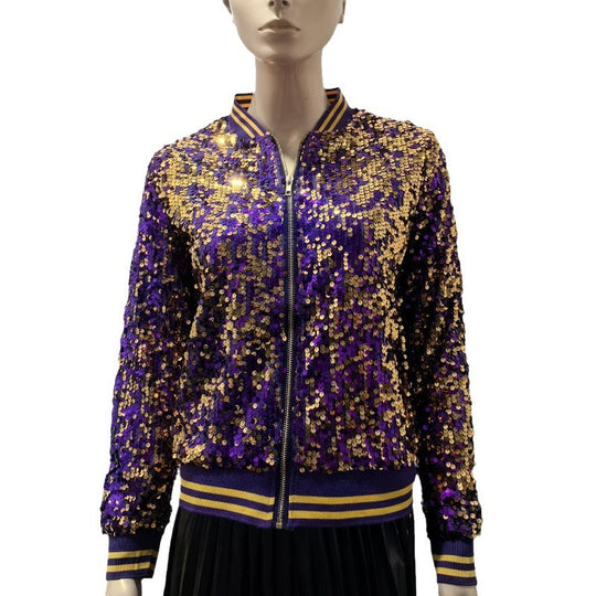 Damen Glitzernde Bomberjacke mit sportlichen Strickdetails Heidi-Mode