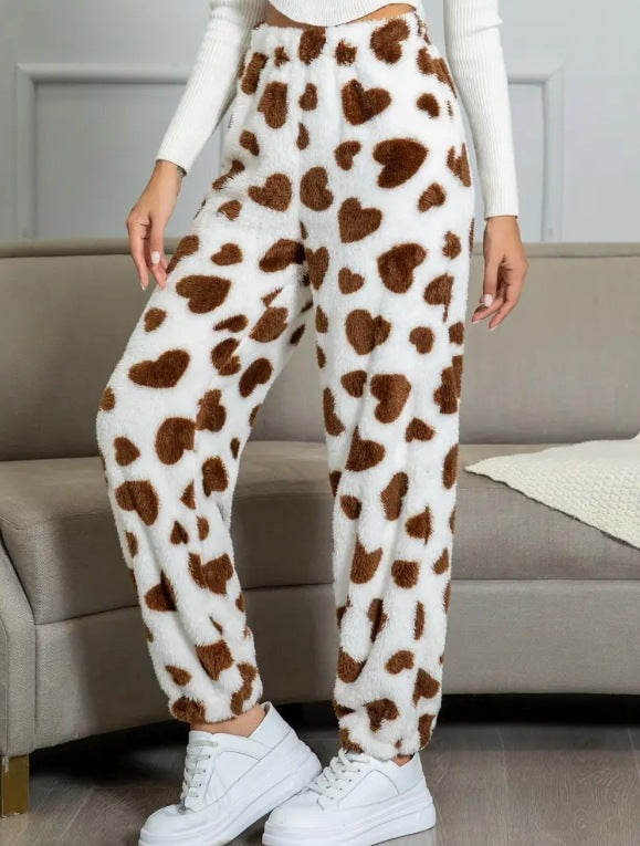 Damen kuschelige Fleece-Hose mit Leopardenmuster Heidi-Mode