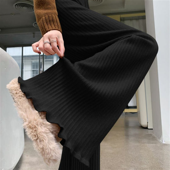 Damen Fließende Strickhose mit weichem Material und elegantem Saum Heidi-Mode