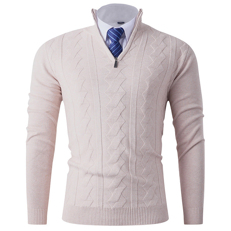 Herren eleganter Stehkragenpullover mit strukturiertem Zipper Heidi-Mode