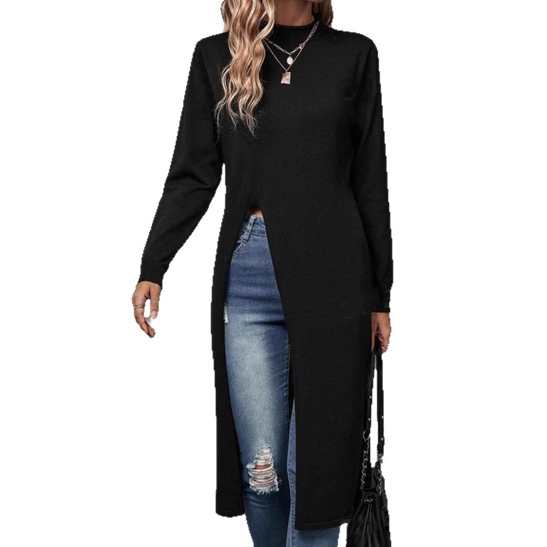 Damen elegantes Strickkleid mit seitlichen Schlitzen Heidi-Mode