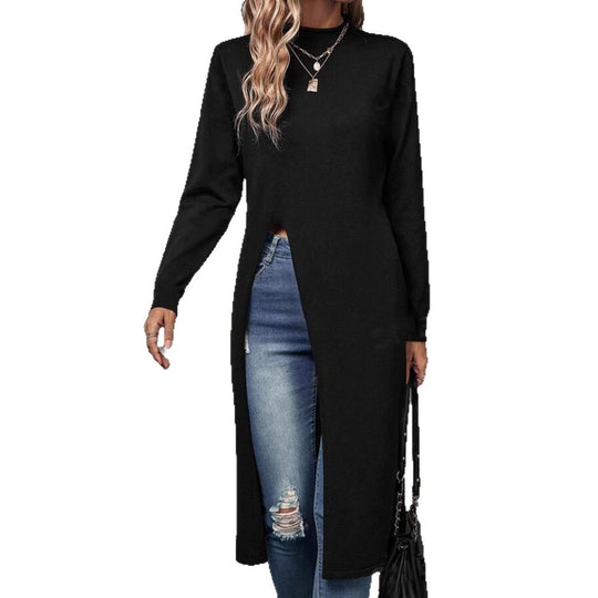 Damen elegantes Strickkleid mit seitlichen Schlitzen Heidi-Mode