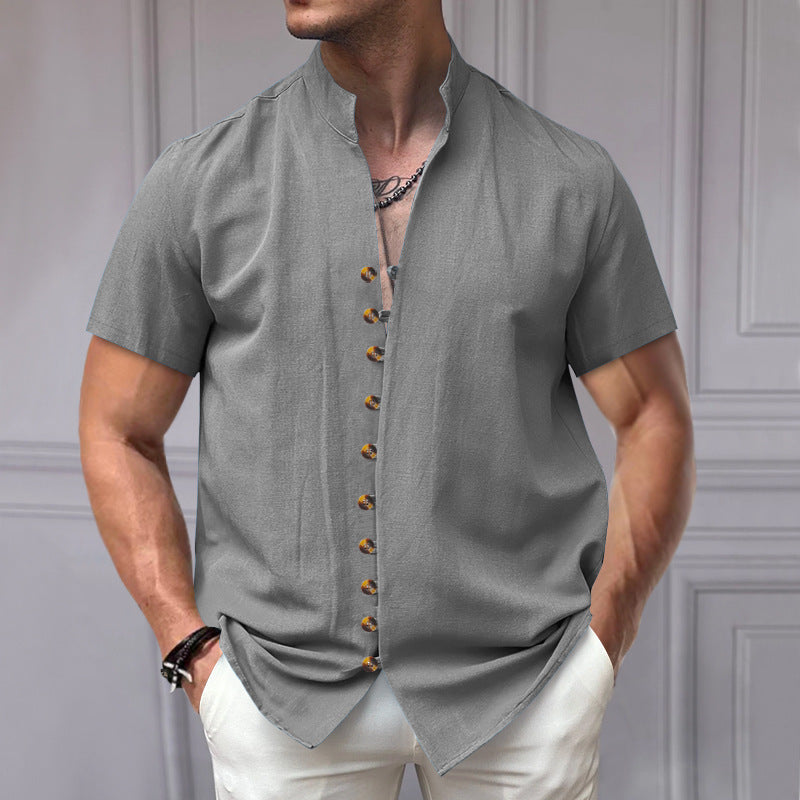 Herren elegant geschnittenes Kurzarmhemd mit Stehkragen Heidi-Mode