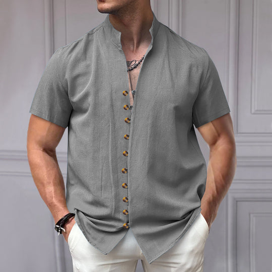 Herren elegant geschnittenes Kurzarmhemd mit Stehkragen Heidi-Mode
