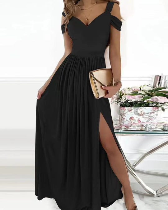 Damen Maxikleid mit charmantem Ausschnitt und asymmetrischem Schlitz Heidi-Mode