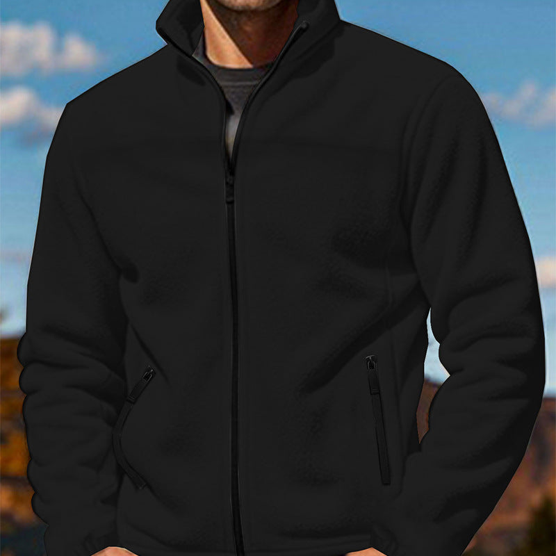 Herren Fleecejacke mit hochschließendem Kragen und Reißverschlusstaschen Heidi-Mode