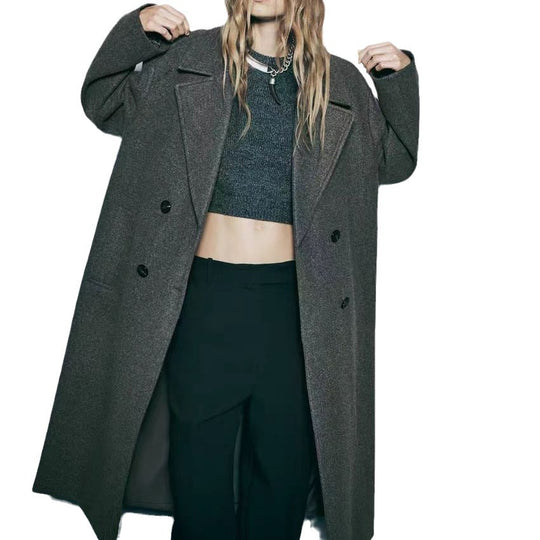 Damen trendiger Wollmantel mit doppelter Knopfreihe und elegantem Schnitt Heidi-Mode