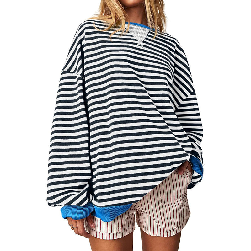 Damen Bequeme Streifenpulli mit Raglanärmeln und elastischen Bündchen Heidi-Mode