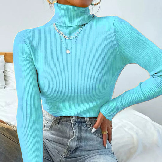 Damen Eleganter Rollkragenpullover mit feiner Rippstruktur Heidi-Mode