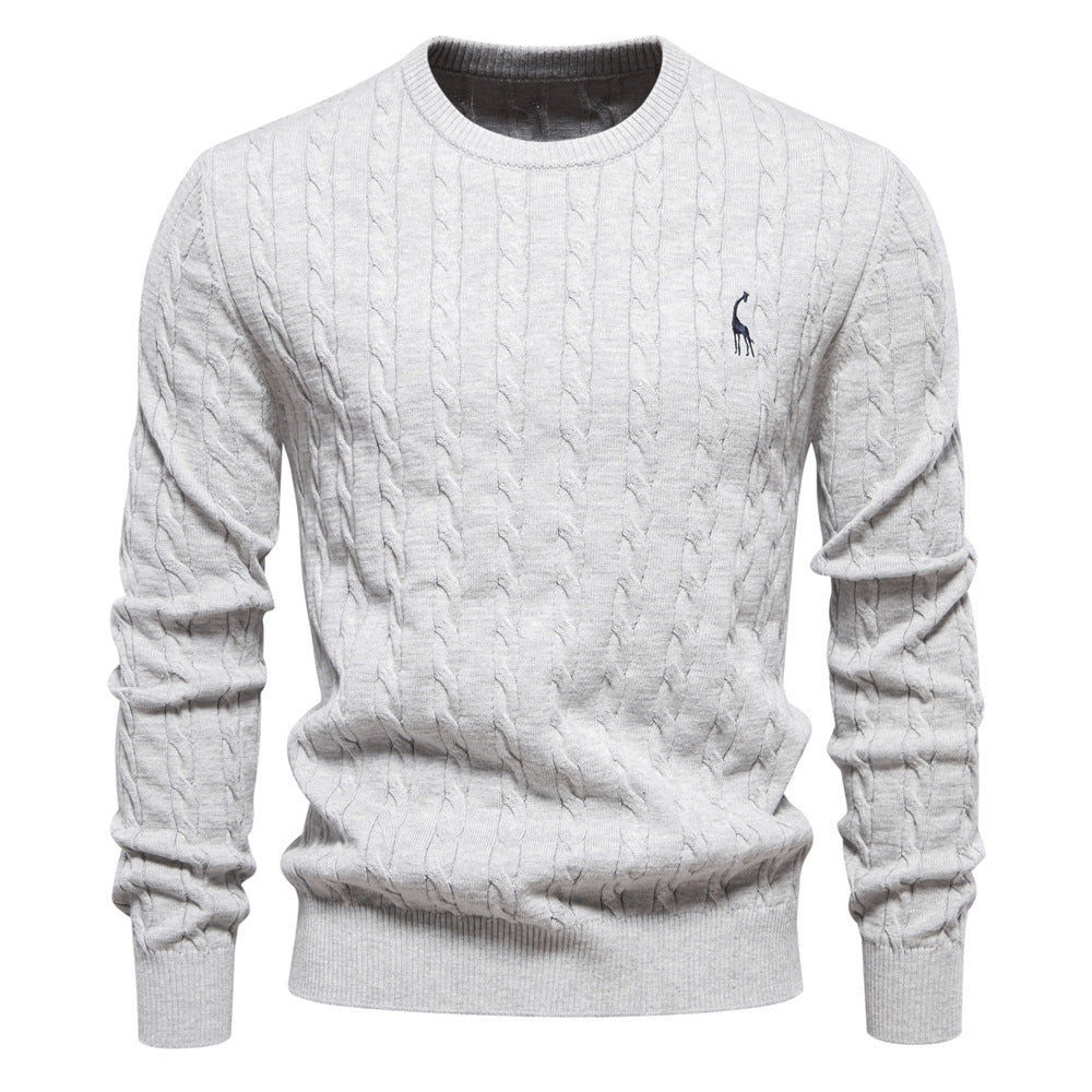 Herren Strickpullover mit Zopfmuster und Rundhalsausschnitt Heidi-Mode