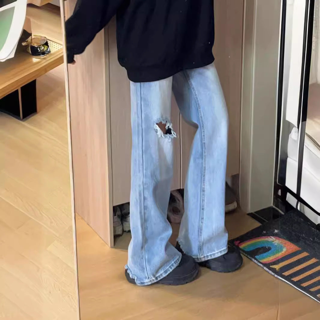 Damen Flared Jeans mit hohem Bund und modischen Rissdetails Heidi-Mode