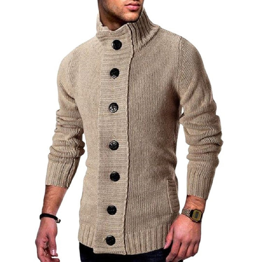 Herren modische Strickjacke mit hohem Kragen und Knopfdetails Heidi-Mode
