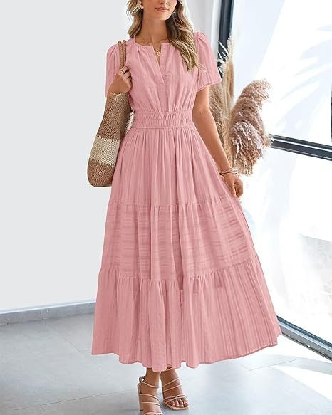 Damen Maxikleid mit modischem V-Ausschnitt und luftigen Rüschen Heidi-Mode