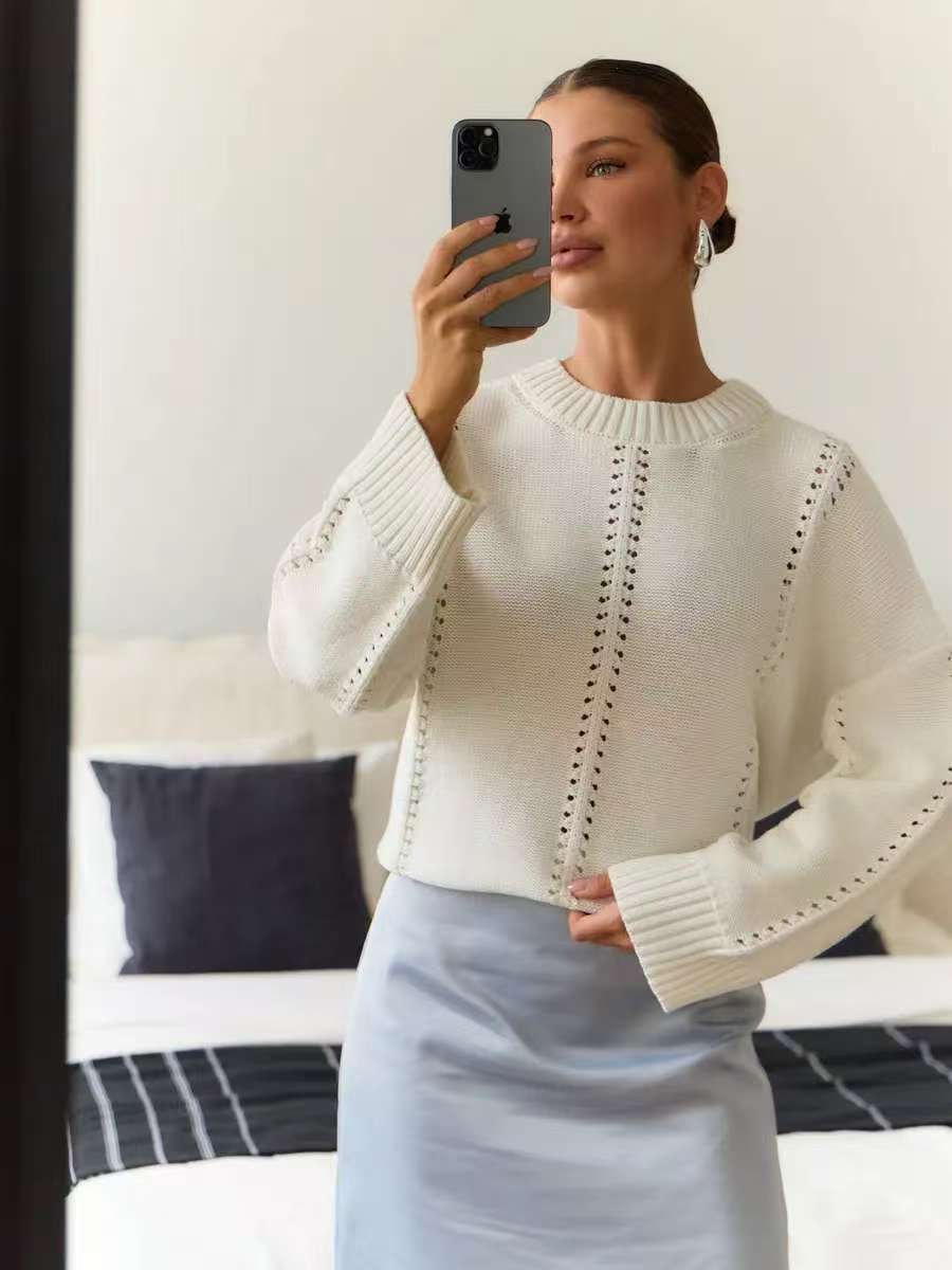 Damen Übergroßer Strickpullover mit luftiger Struktur und besonderen Details Heidi-Mode