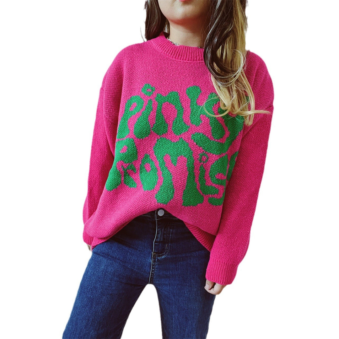 Damen lässiger Pullover mit großflächiger Schriftzug-Applikation Heidi-Mode