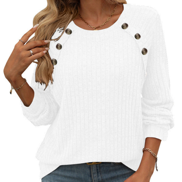 Damen Pullover mit dekorativen Knöpfen und strukturiertem Design Heidi-Mode